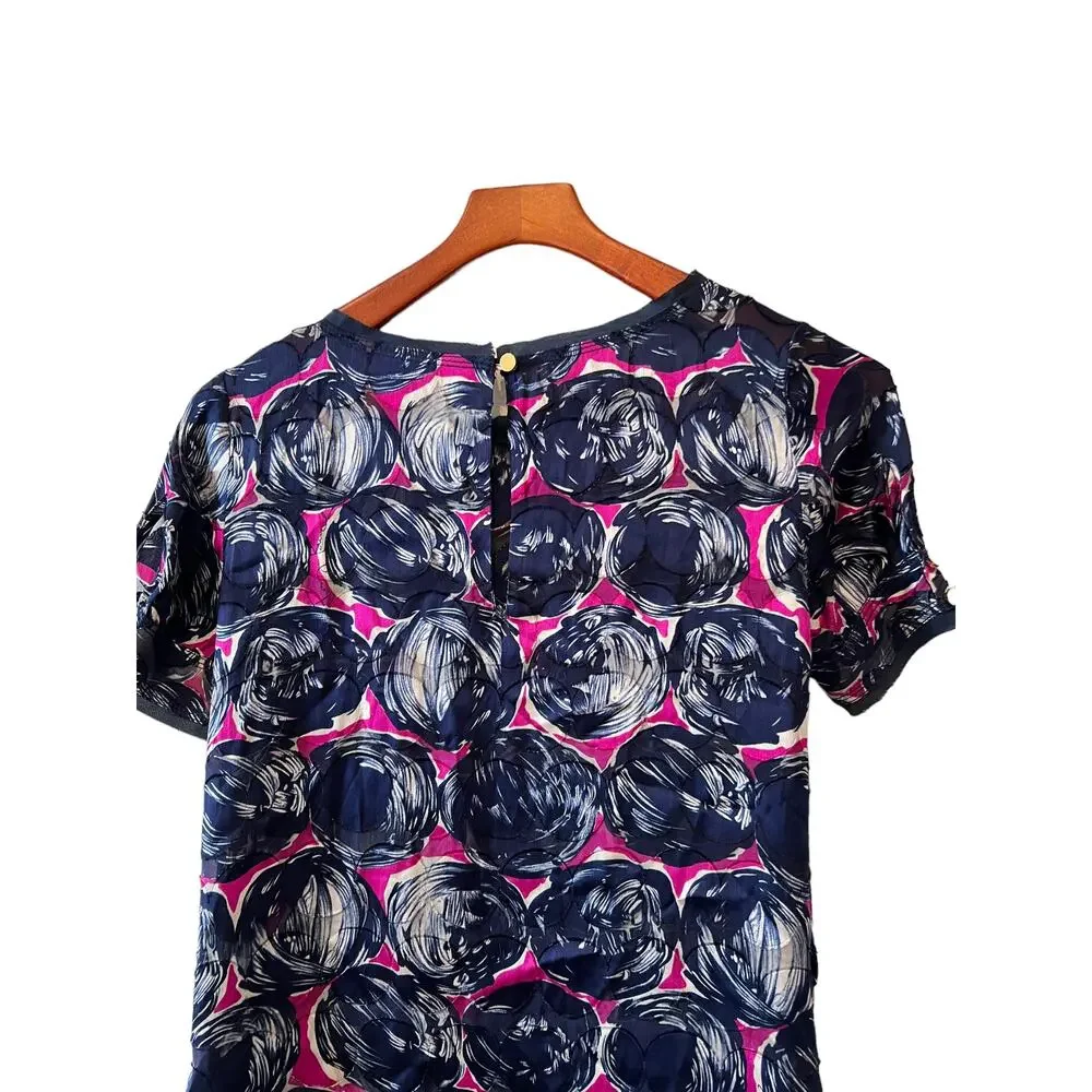 Tory Burch Mod 60s Silk Jacquard Print Shift Dress Blue Magenta 0